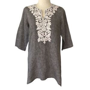 Roller Rabbit Anthropologie 100% Linen Tunic Top Dress Women’s Small Embroidered